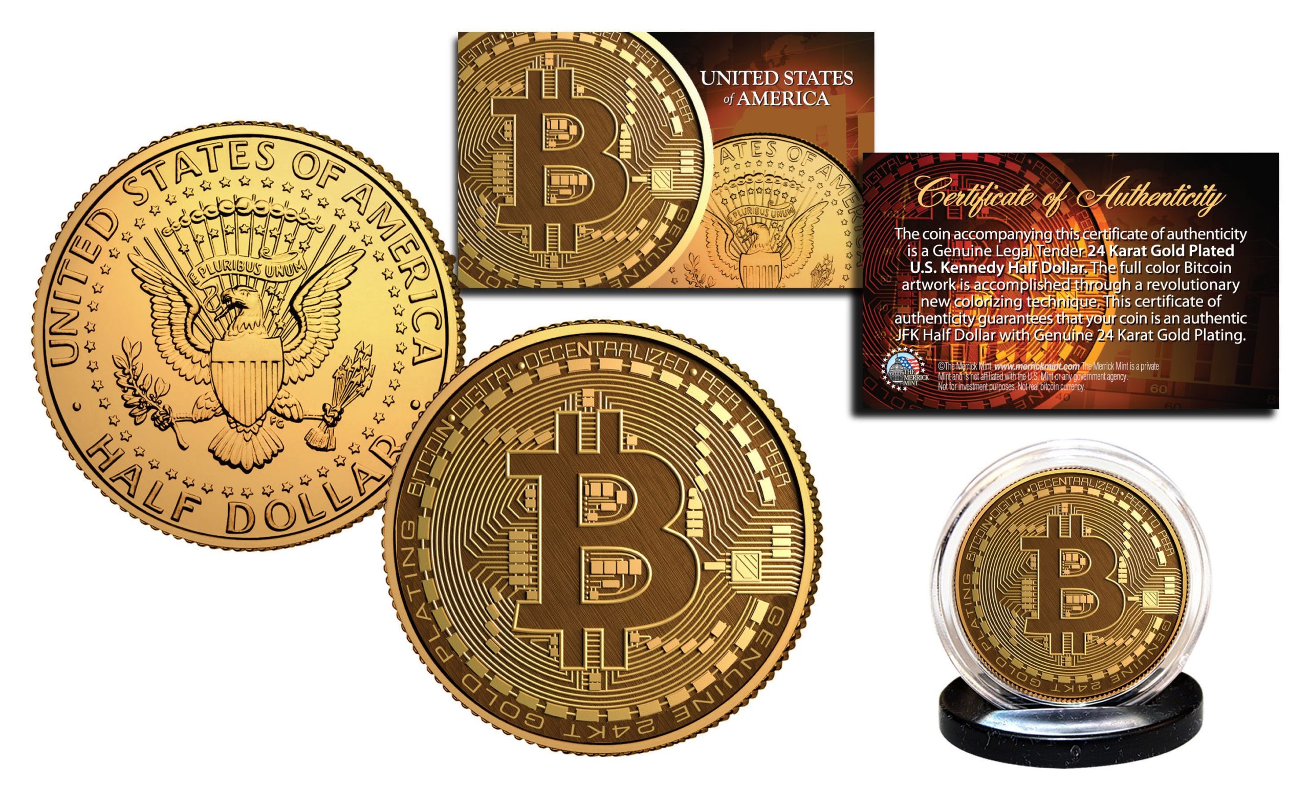 BITCOIN Physical Commemorative Crypto 24K Gold Clad ...
