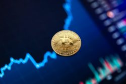 bitcoin coin over rising graph